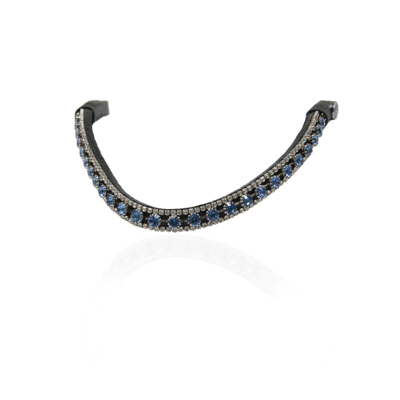 Horse browband with blue rhinestones on a white background