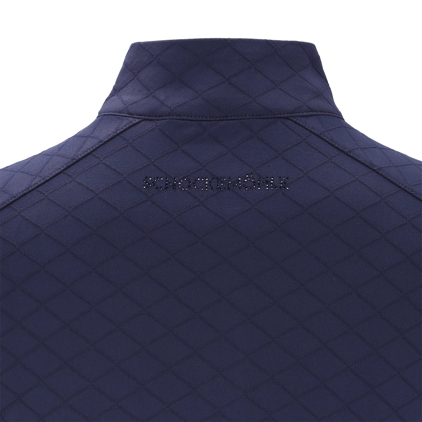 Navy blue baselayer with a zipper on a white background