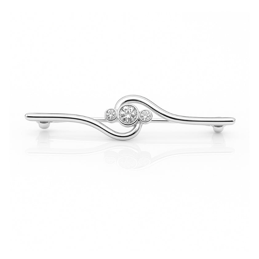 Silver stock pin with two diamonds on a white background