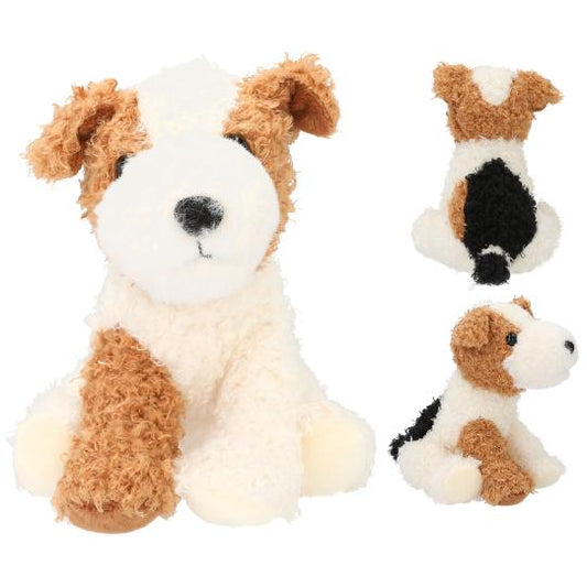 Three plush dogs with different poses on a white background