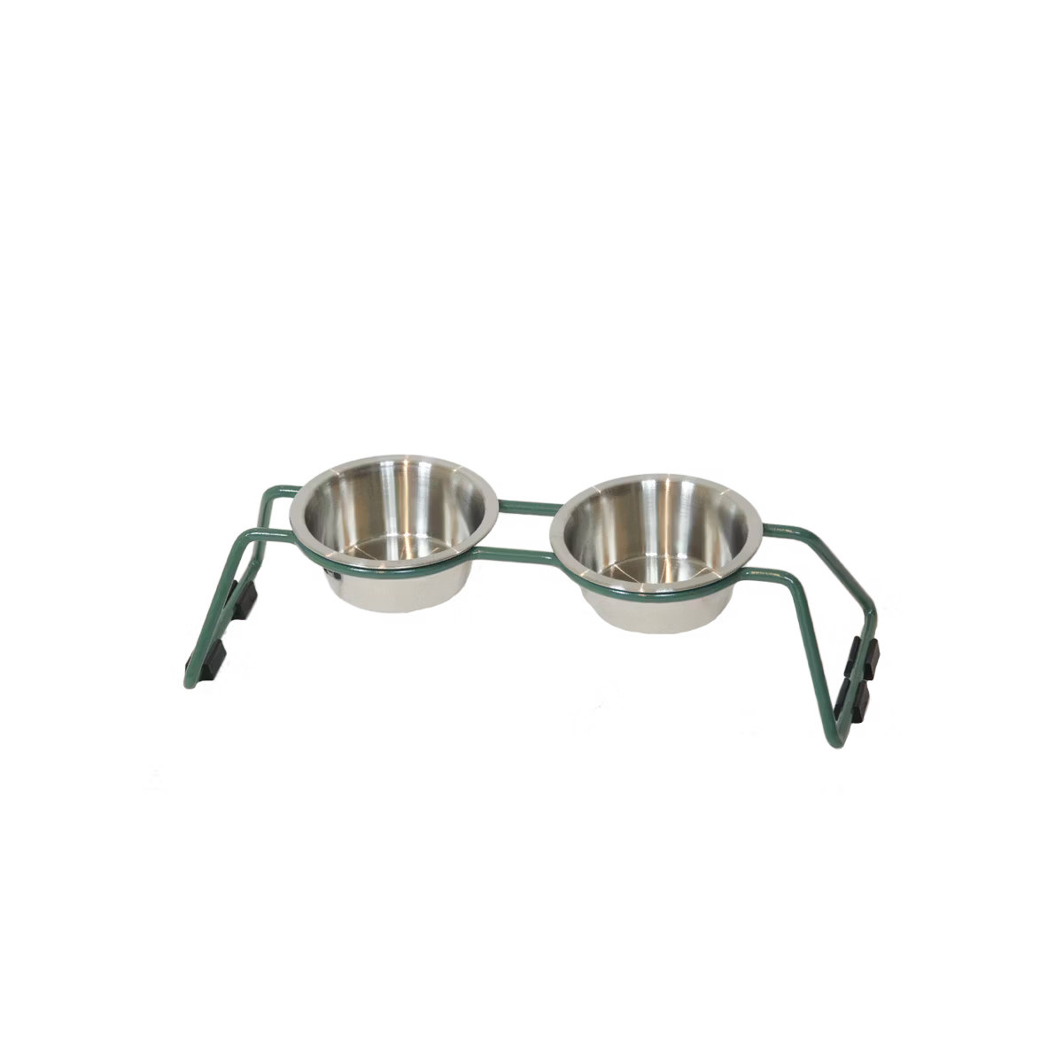 Set of two stainless steel pet bowls on a transparent background