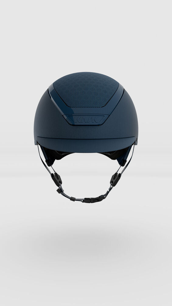 Dark blue helmet on a light gray background