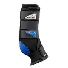 Black and blue protective ankle brace on a white background