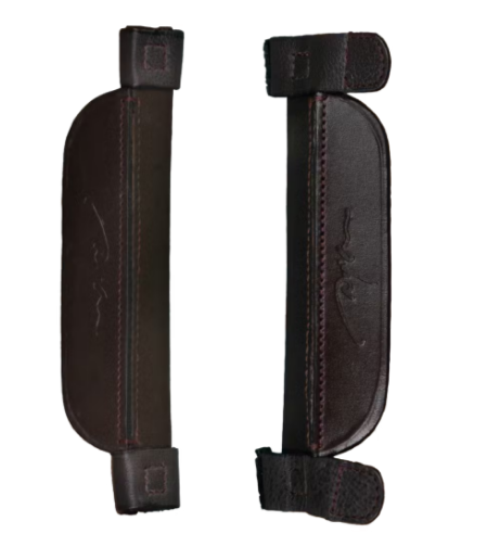 brown leather blinkers with a velcro closure.