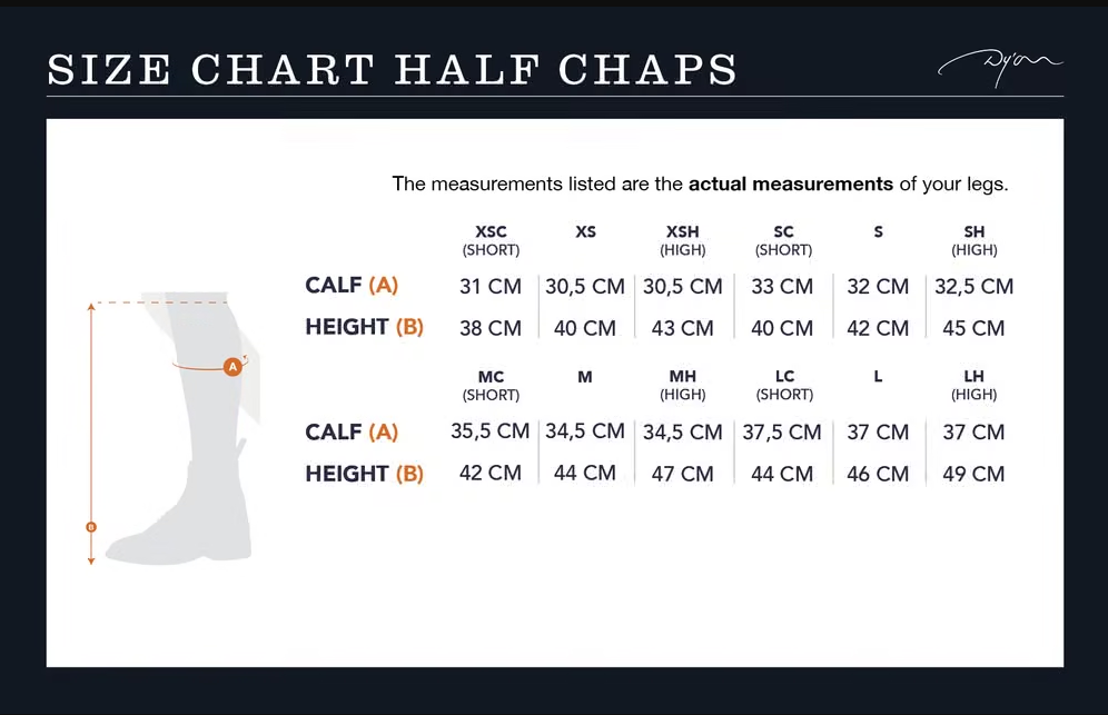Dy'on chaps size chart