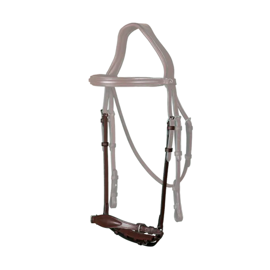 An adjustable brown drop noseband with a padded protective leather backing, compatible with New English Collection headpieces.