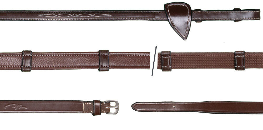 Brown leather belt with buckle on a white background