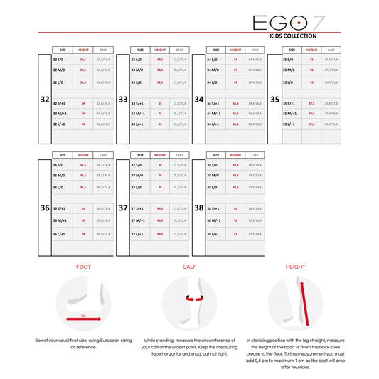 Measurement chart for children's shoes with EGO7 branding