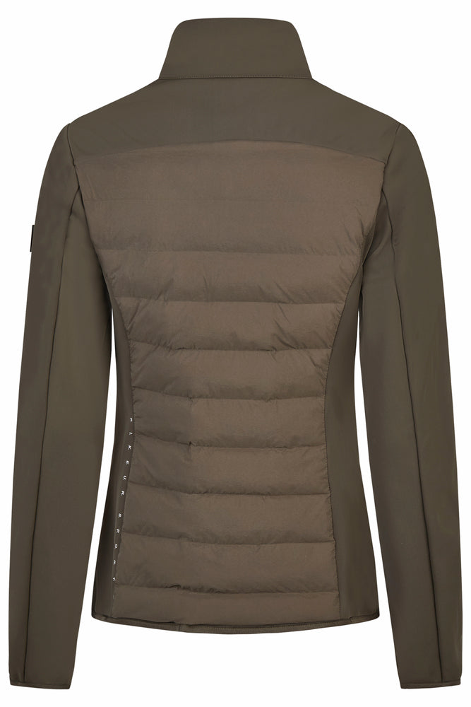 Green puffer jacket on a white background