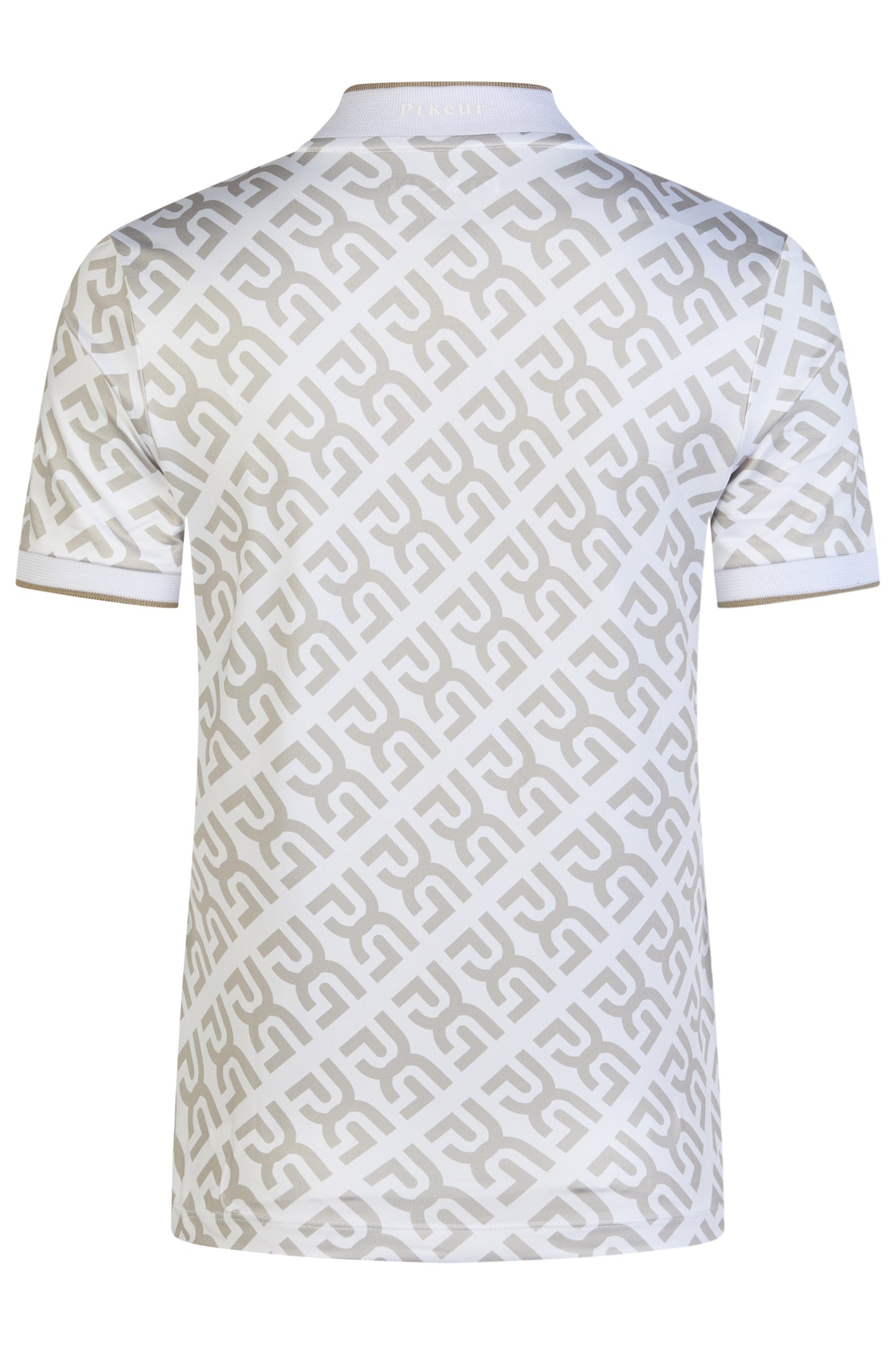 White polo shirt with geometric pattern on a white background