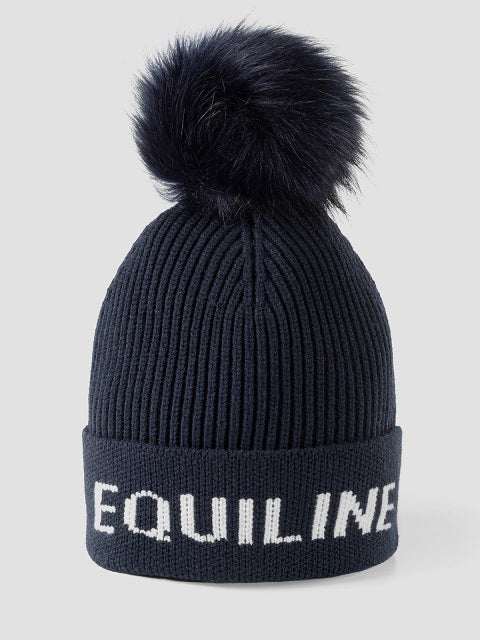 Blue hat with Equiline lettering on a white background