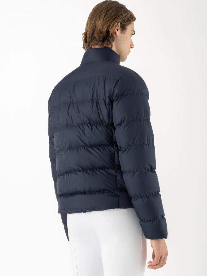Back of padded jacket on a white background