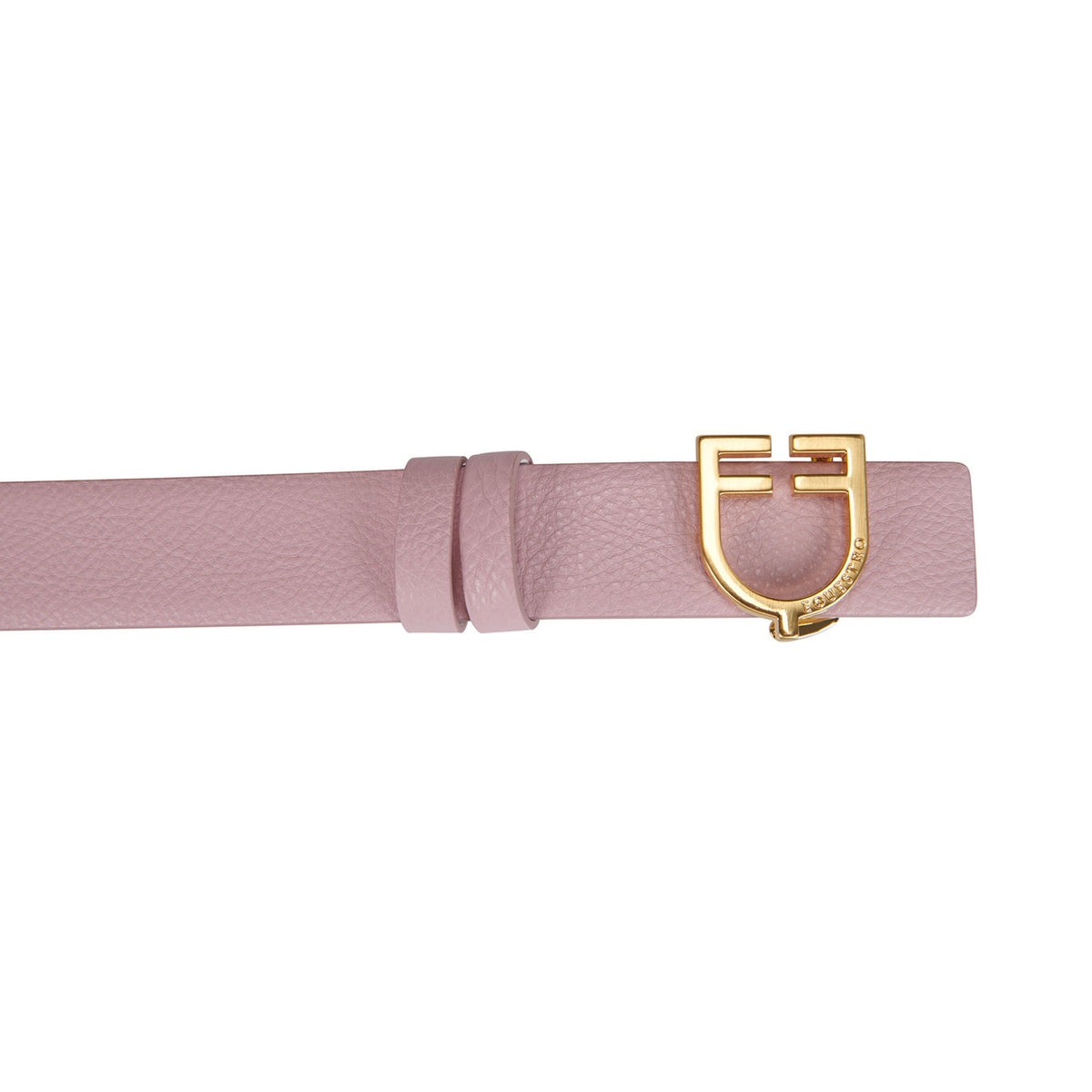 Pink belt with a gold buckle on a white background