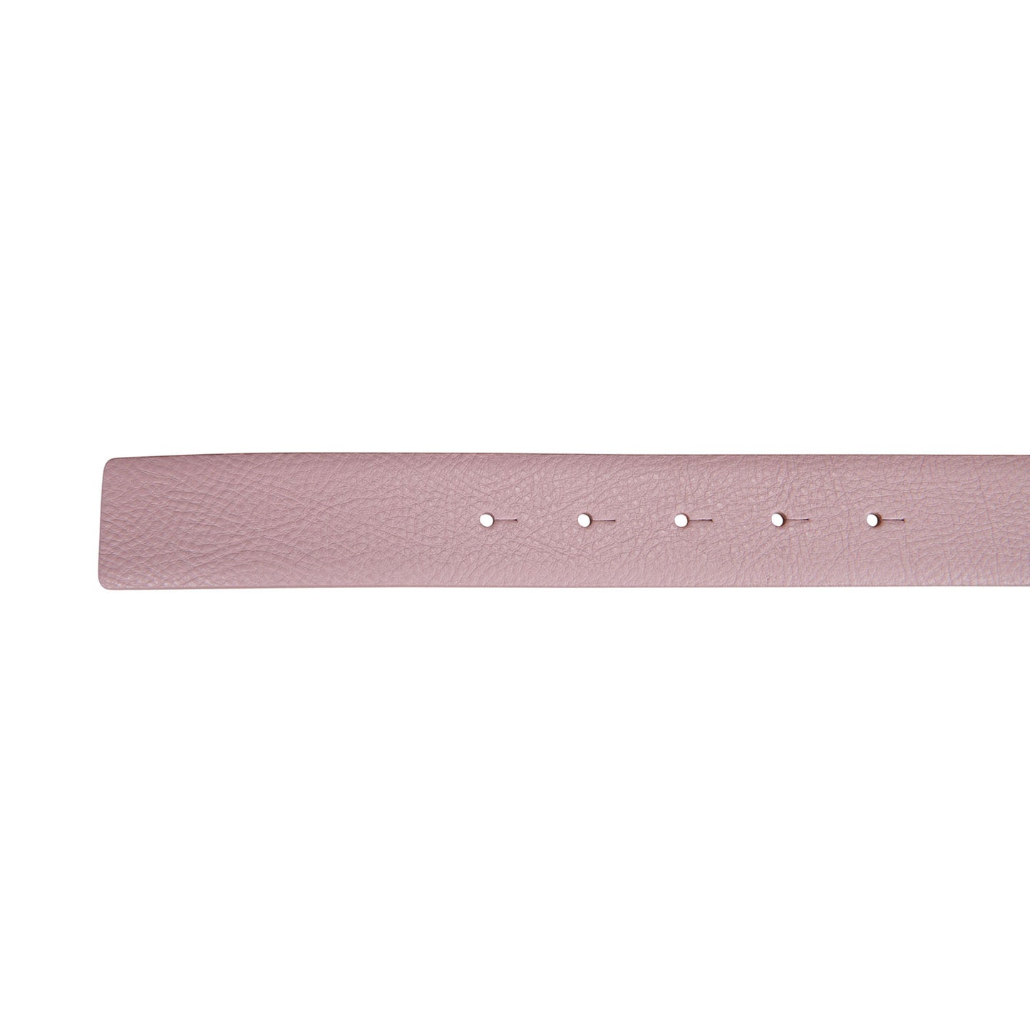 Pink leather belt with four holes on a white background