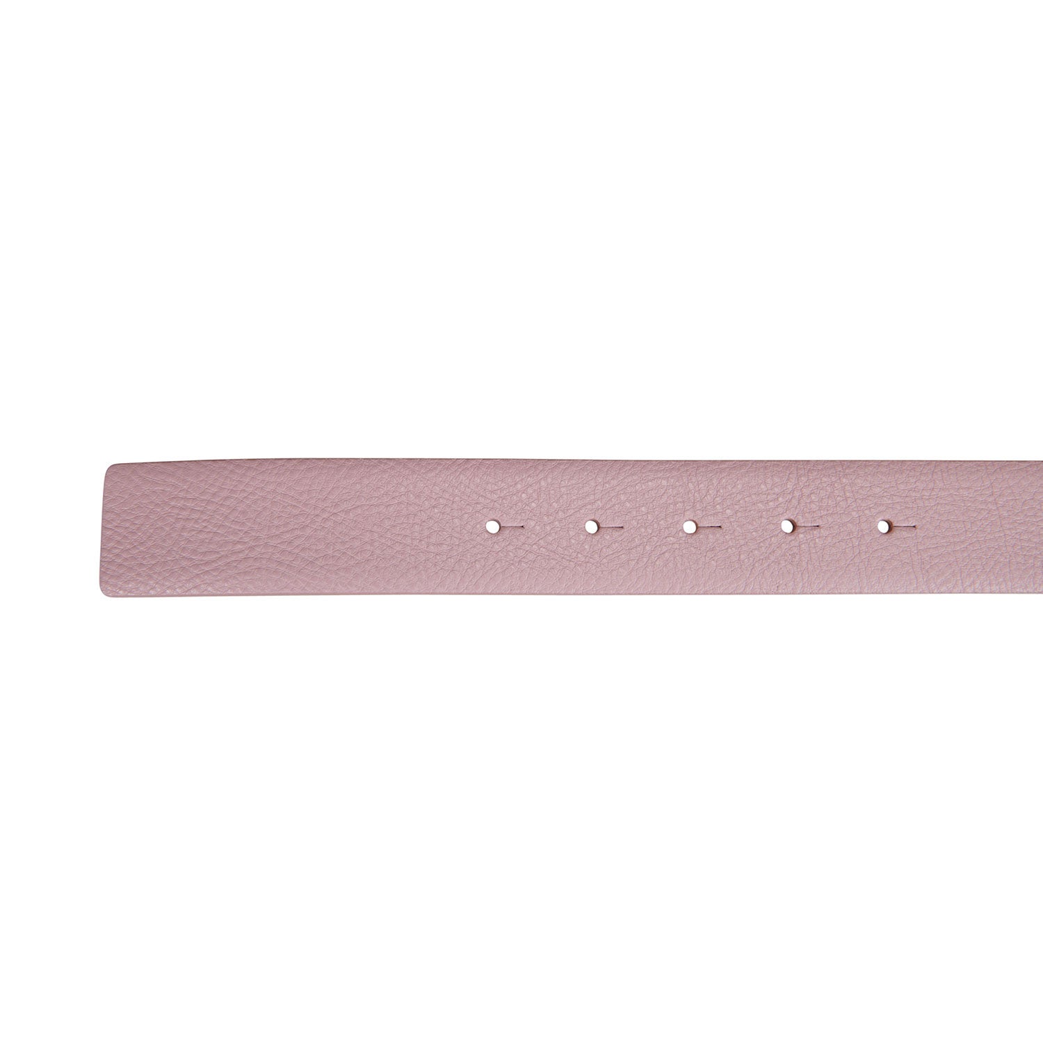 Pink leather belt with four holes on a white background