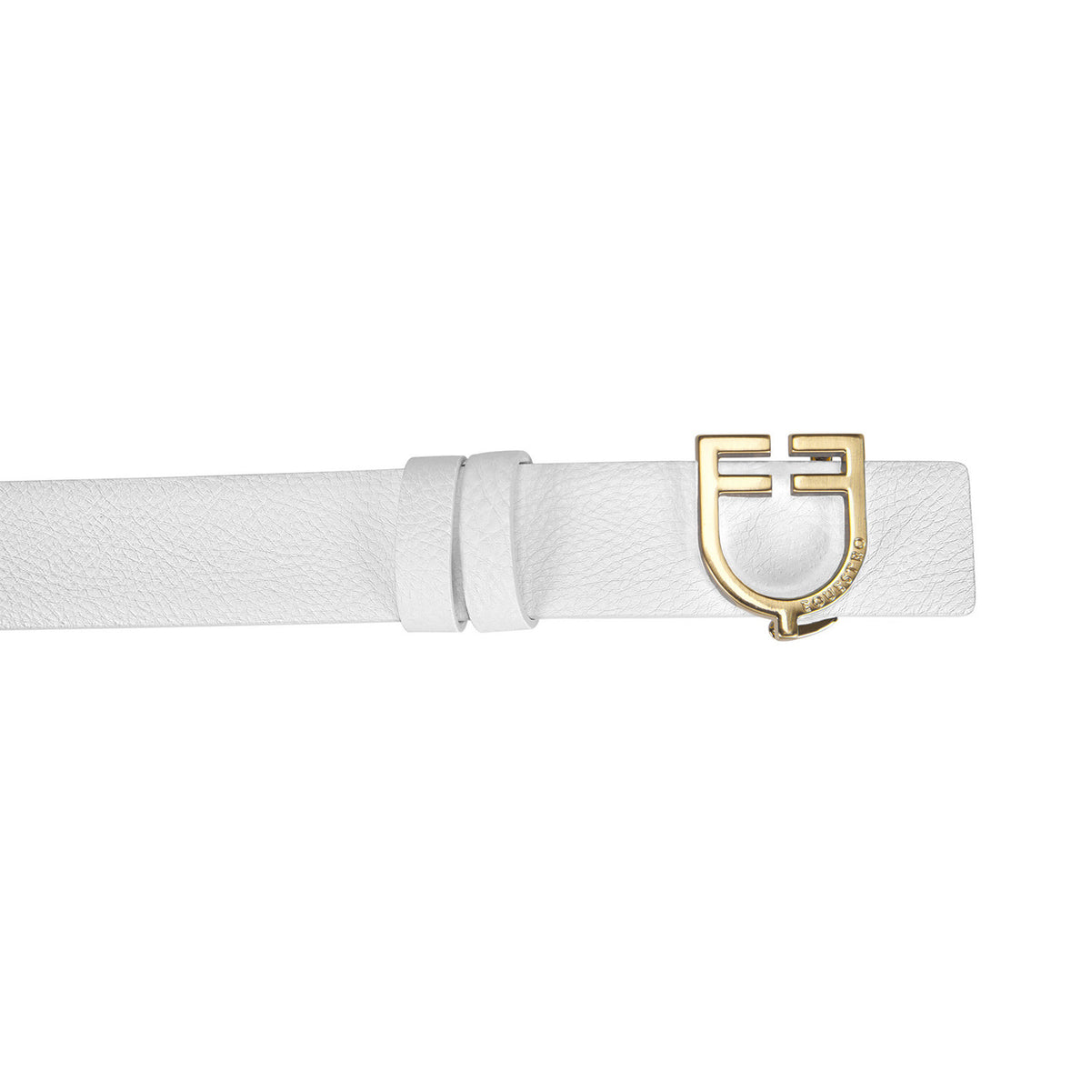 White belt with a gold buckle on a white background