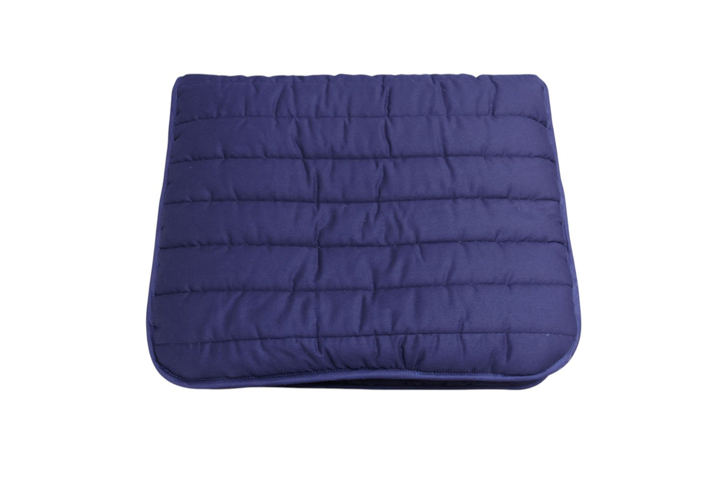 Blue quilted saddle pad on a white background
