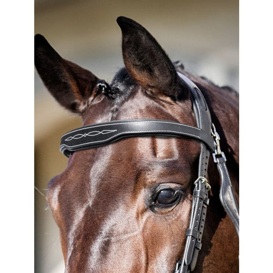 Boomerang Equestrian - Equiline Flat Browband BB0418 Shaped With Fancy Stitching Black