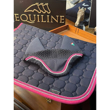  Equiline Octagon Saddle Pad & Soundless Ears Set Navy - Pink Cords Pink Trim & Clear Diamonds - PONY - Saddle Pad & Ears Set