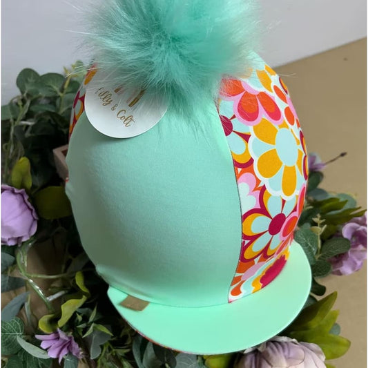 Boomerang Equestrian - Equisilks Fleur/Mint Lycra Helmet Cover