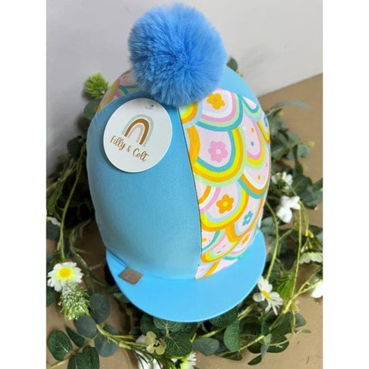 Boomerang Equestrian - Equisilks Maisy Rainbow/Blue Lycra Helmet Cover