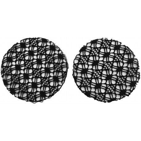 Two black hairnets on a white background