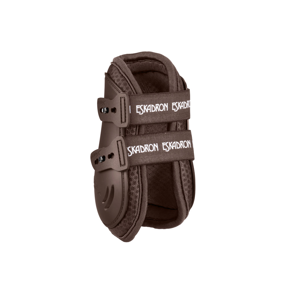 Brown equestrian leg guard with 'Eskadron' branding on a white background