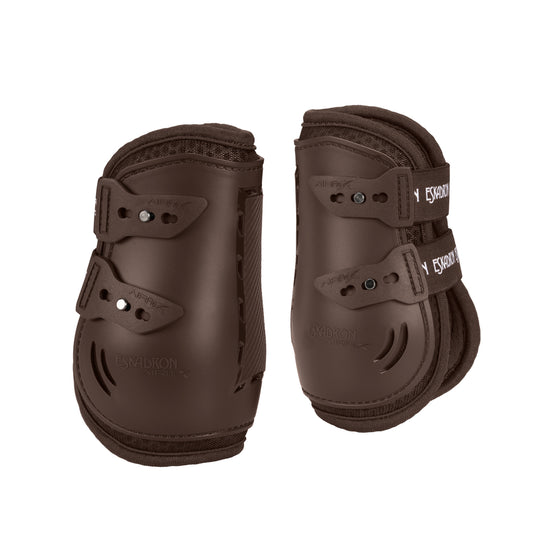 Pair of brown horse leg wraps on a white background