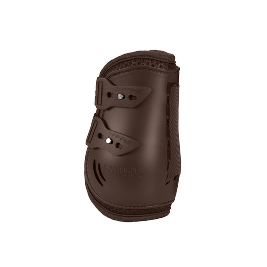 Brown protective equestrian leg guard on a white background