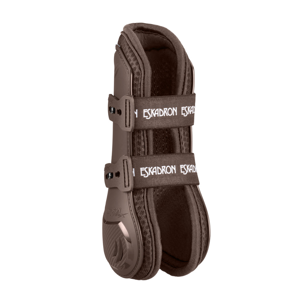 Brown protective horse boot on a white background