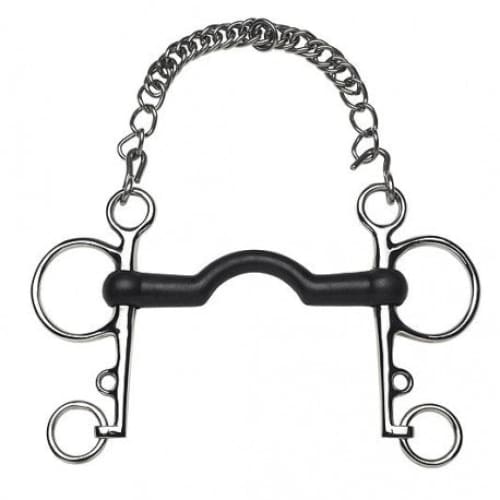 Boomerang Equestrian - Feeling Pelham Rubber Port Mouth Bit With Curb Chain