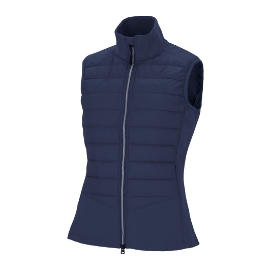 Navy gilet on a white background