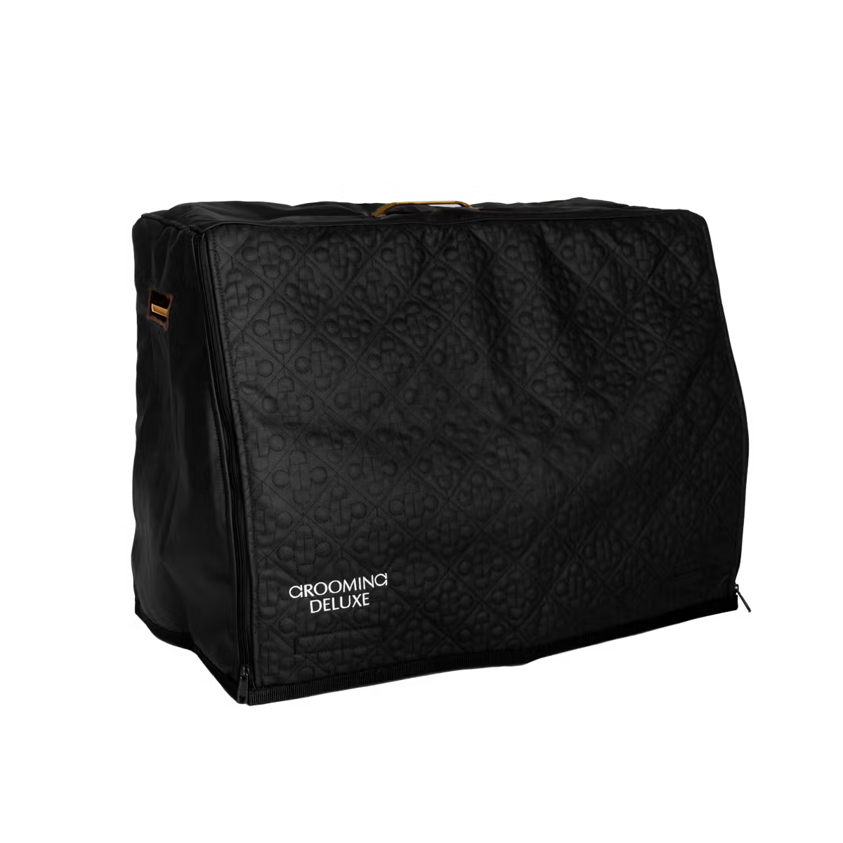 Black grooming bag with 'Grooming Deluxe' branding on a white background