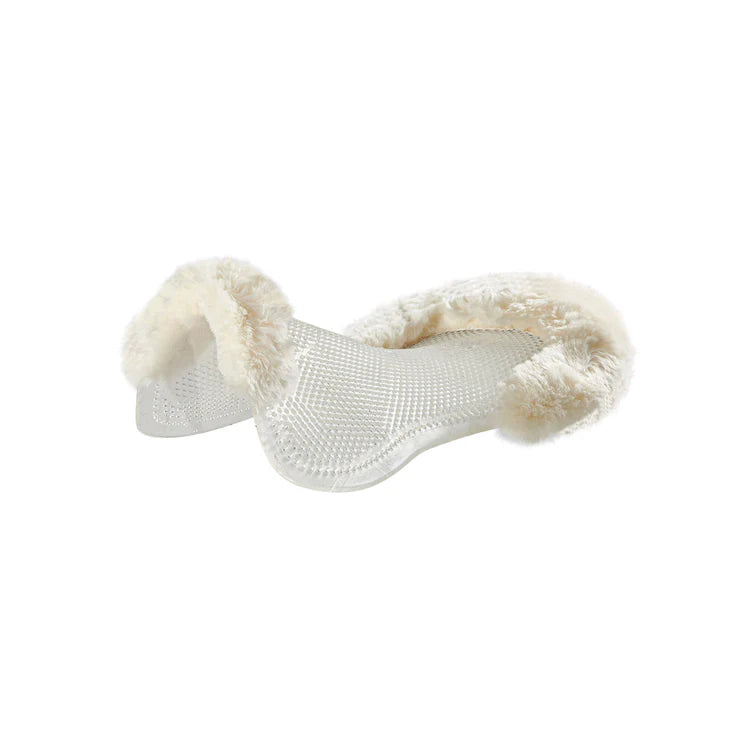 Transparent gel pad with fluffy texture on a white background