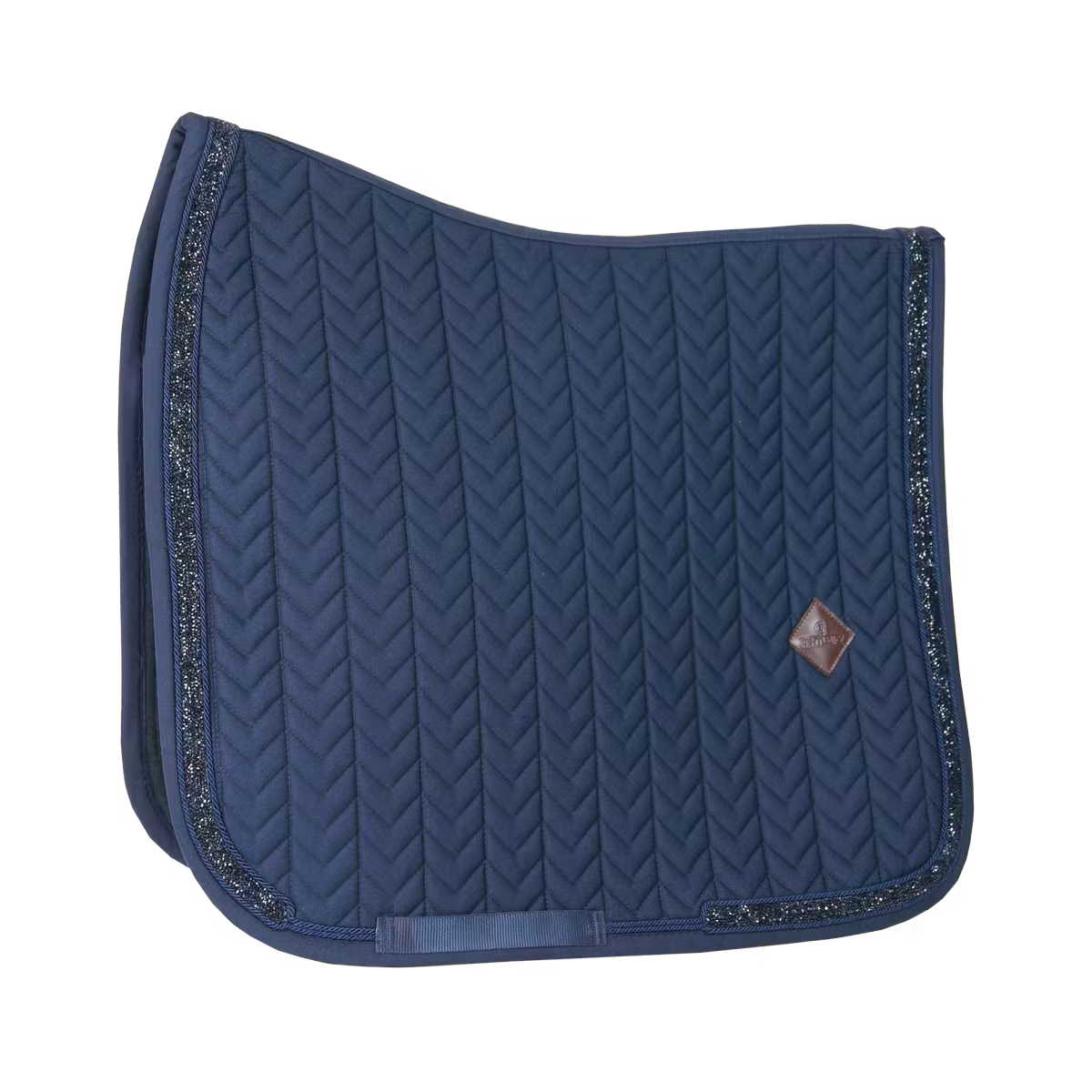 Glittery navy saddle pad on a white background