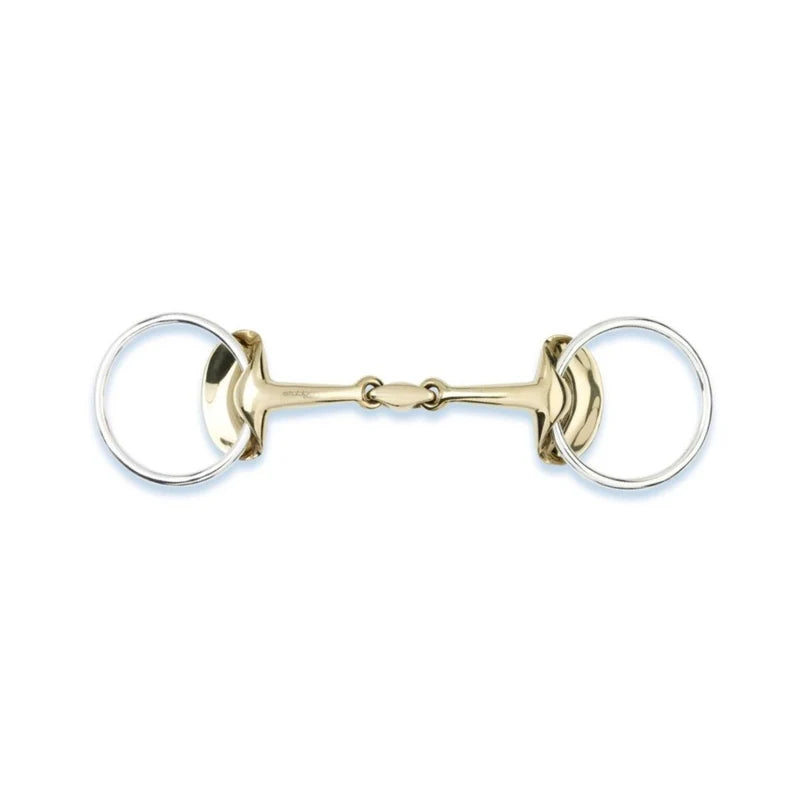 Gold bridle bit on a white background