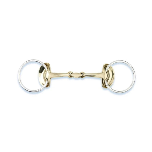Gold bridle bit on a white background