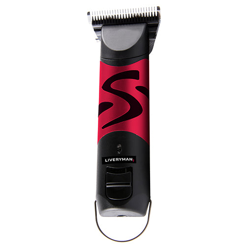 Hair clipper with red and black design on a white background