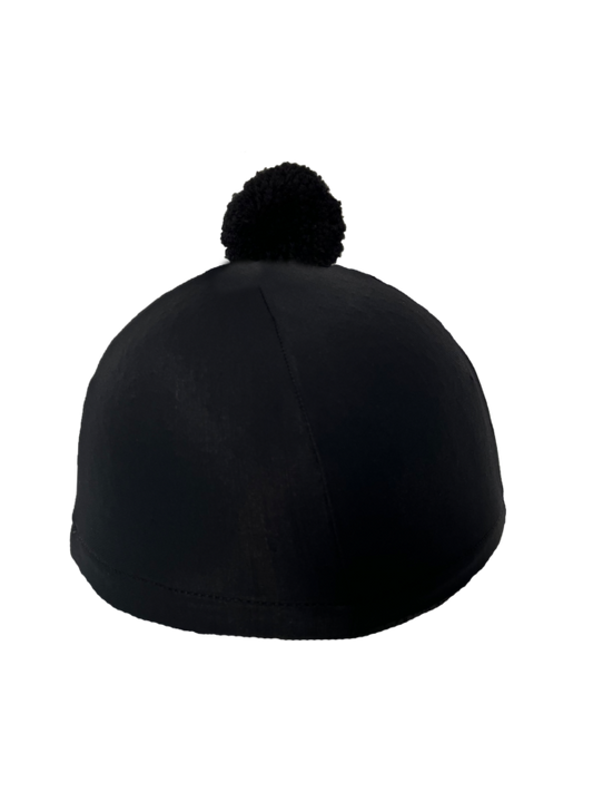 Black hat with a pom-pom on a white background