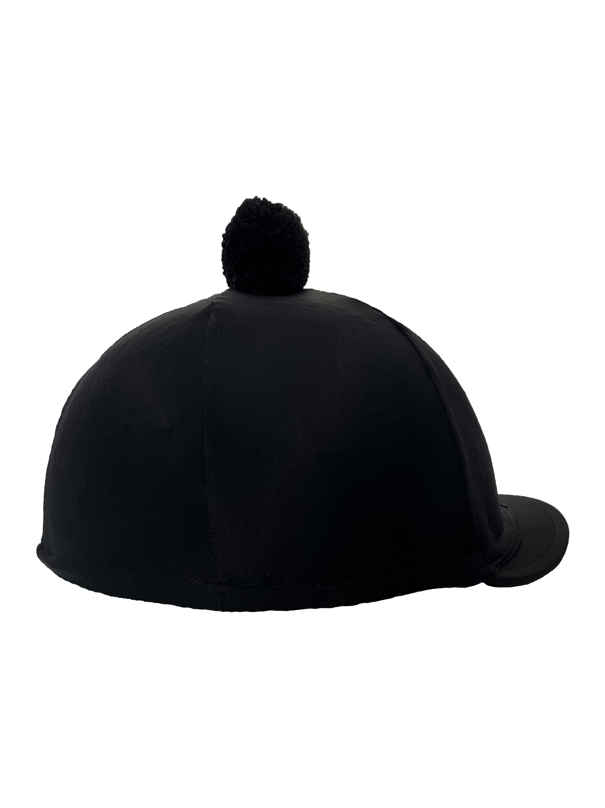 Black riding helmet with a pom-pom on a white background