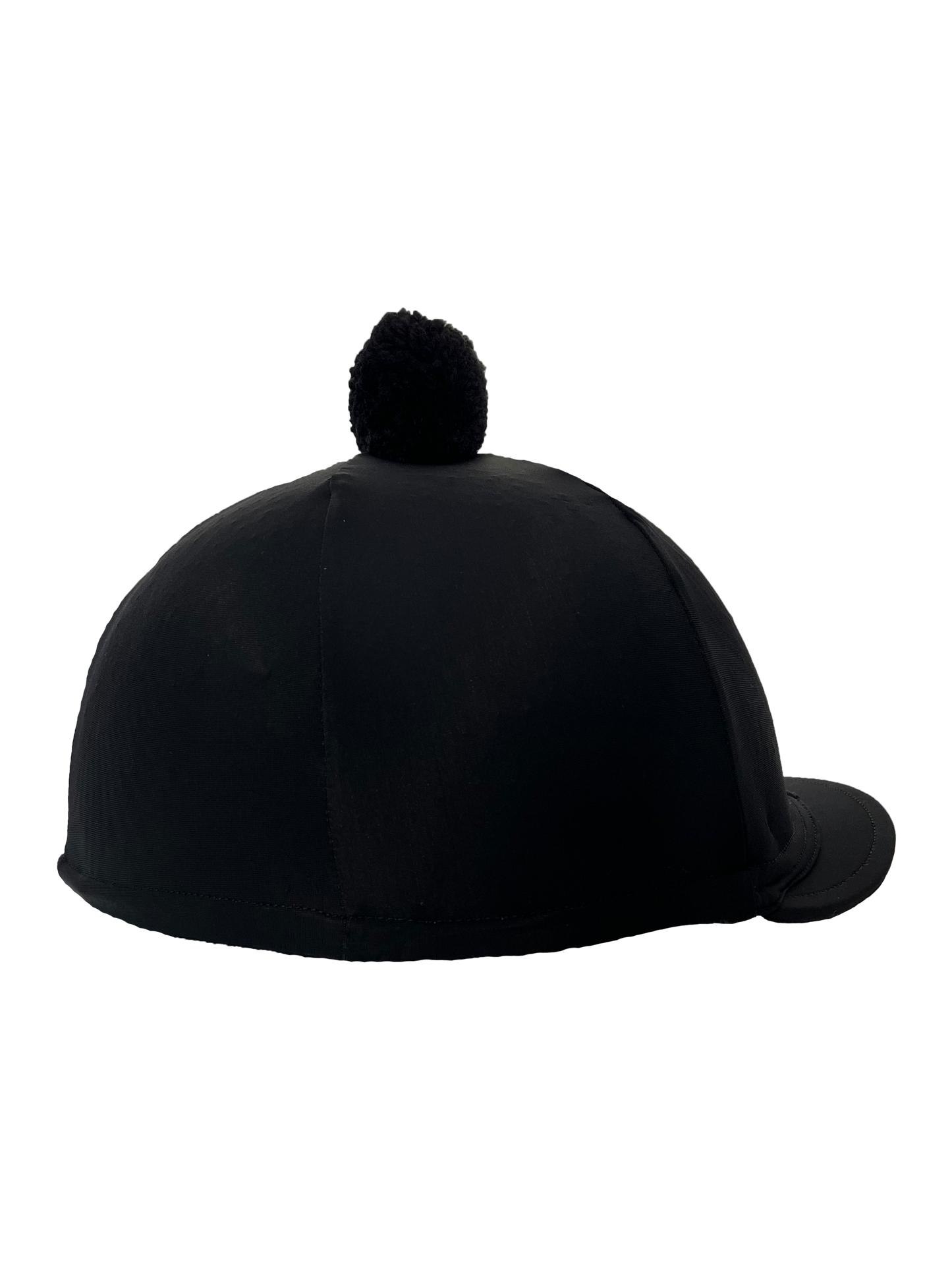 Black riding helmet with a pom-pom on a white background
