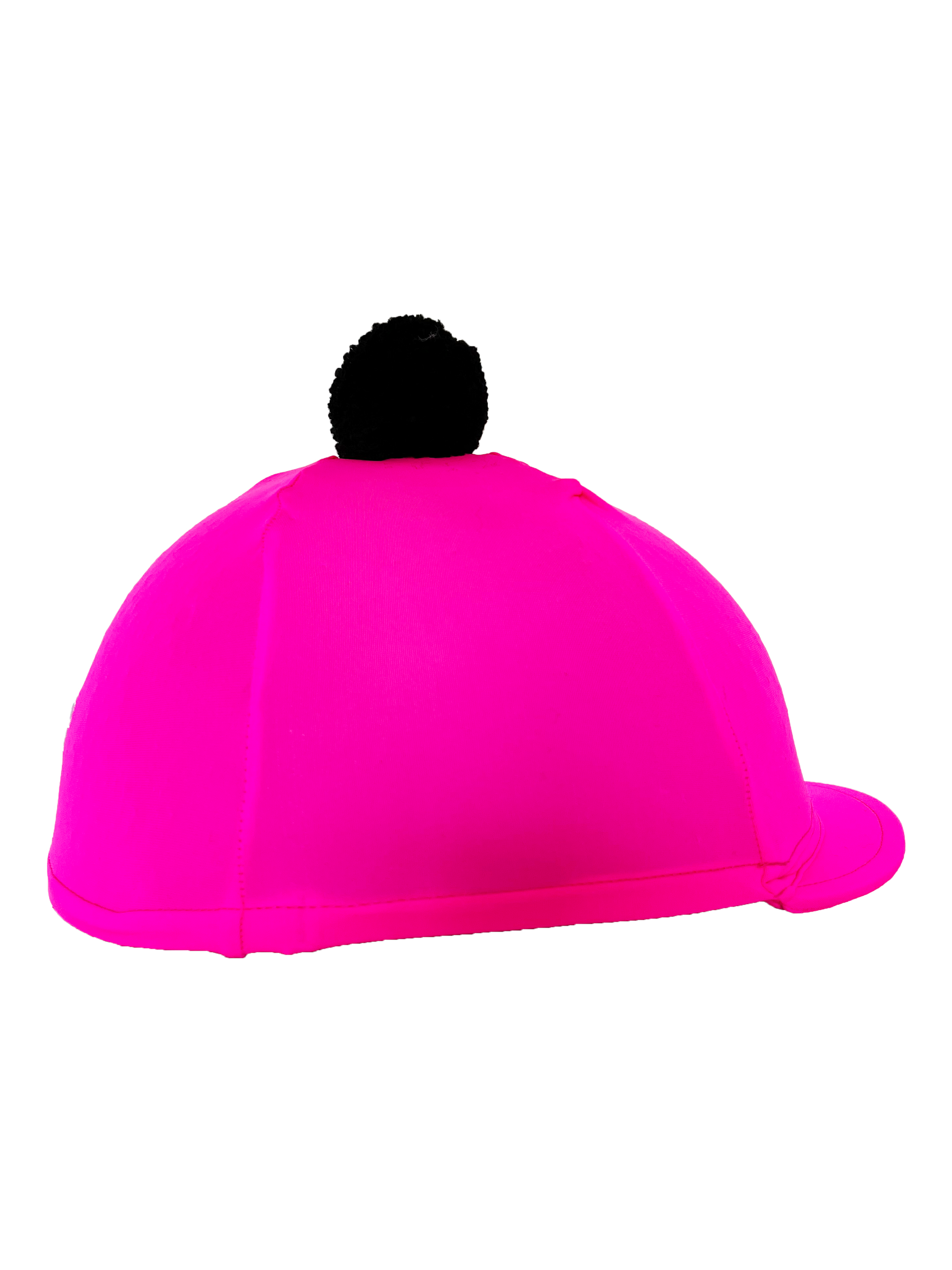 Pink helmet with a black pom-pom on a white background