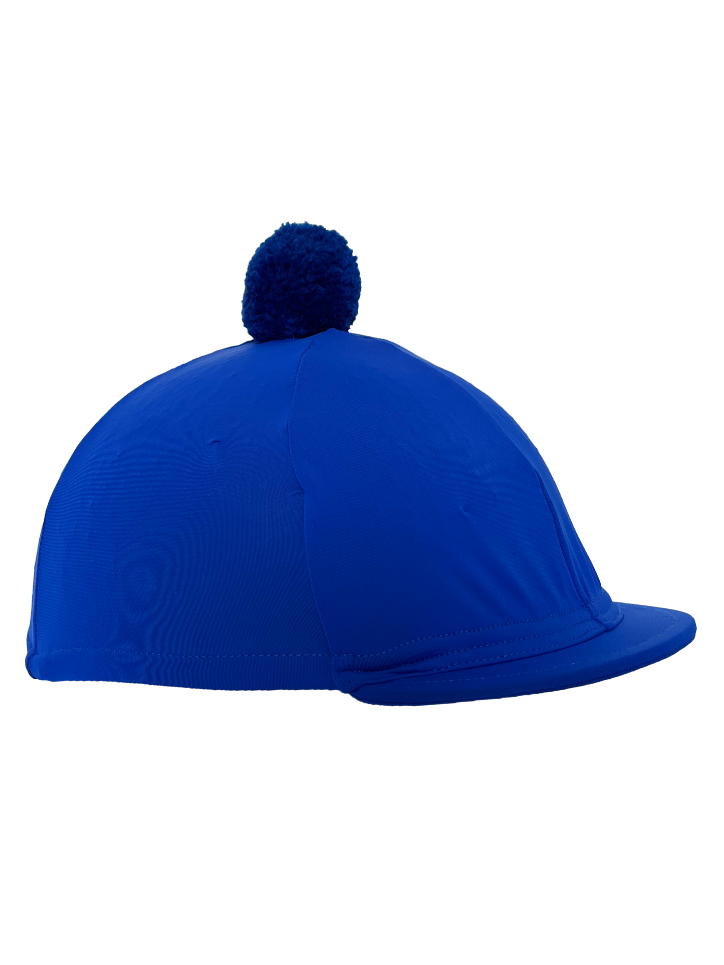 Blue riding helmet with a pom-pom on a white background