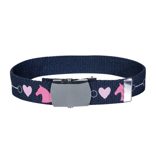 Boomerang Equestrian - HKM Kids Belt Deep Blue With Pink Hearts