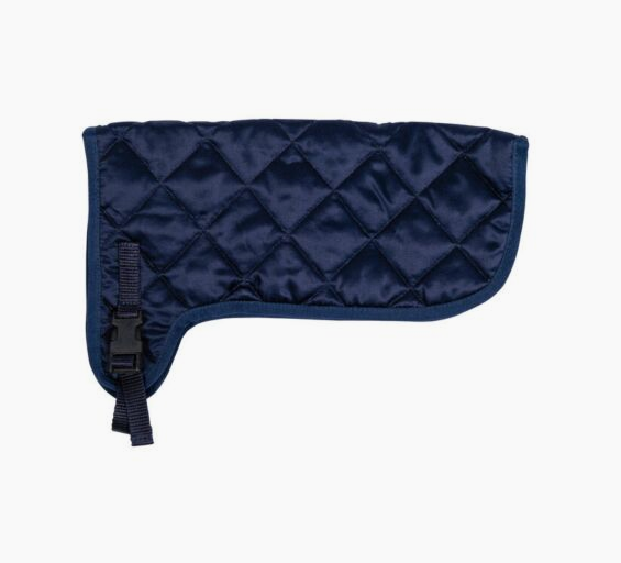 Navy quilted hobby horse rug on a white background