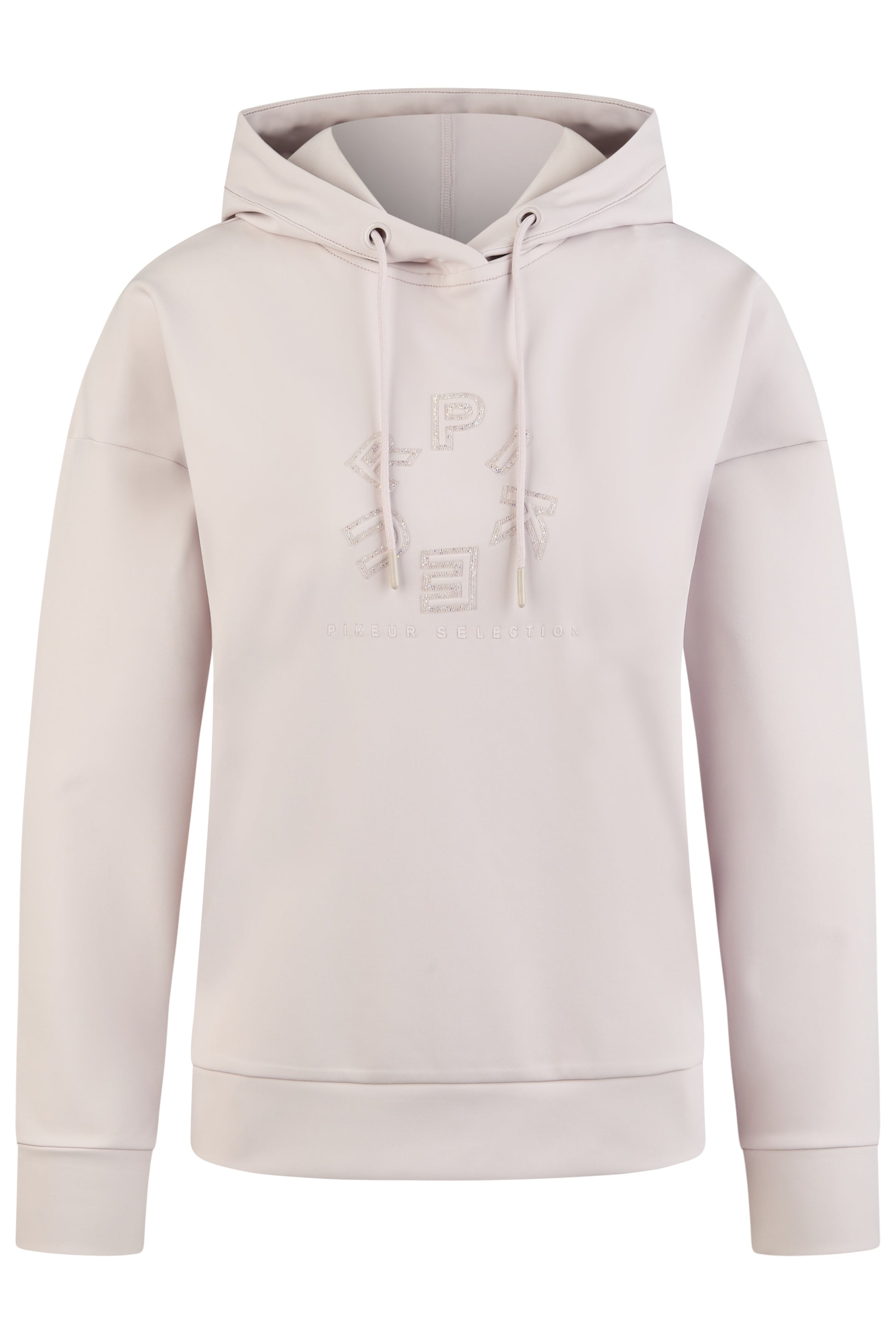 Lilac hoodie with a logo on a white background