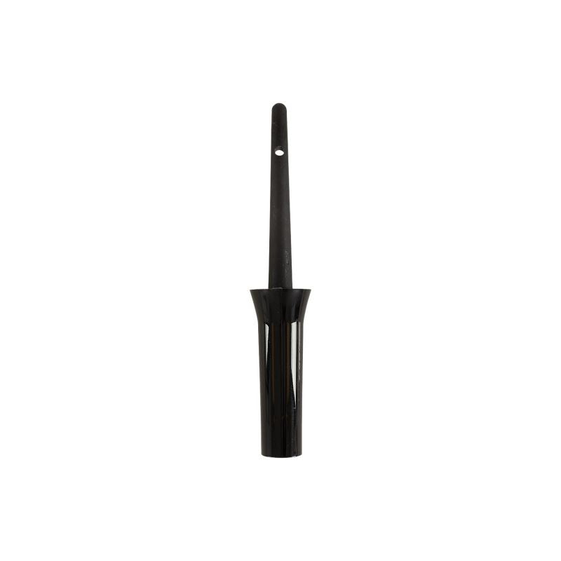 A glossy black hoof oil brush and pot shown vertically against a plain white background.