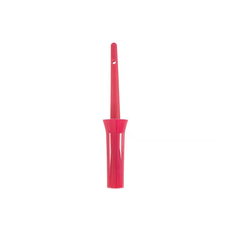 A glossy pink hoof oil brush and pot shown vertically against a plain white background.