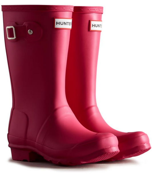 hunter bright pink welingtons on a with backround