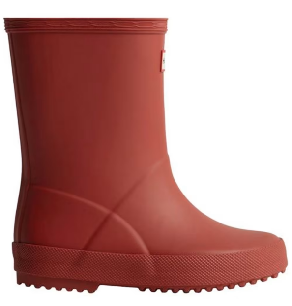 red hunter wellies on a white back round